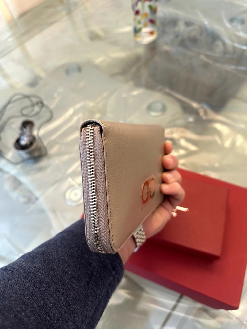 Salvatore Ferragamo Blush Pink Saffiano Leather Zip Wallet with Gancini
